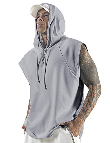 Aixdir Herren Workout Kapuzenpullover Bodybuilding Muscle Cut Off T-Shirt ärmellos Gym Hoodies - Grau - 3X-Groß von Aixdir