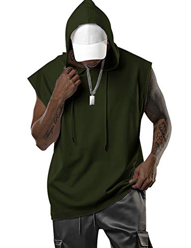 Aixdir Herren Workout Kapuzenpullover Bodybuilding Muscle Cut Off T-Shirt ärmellos Gym Hoodies - Grün - 3X-Groß von Aixdir