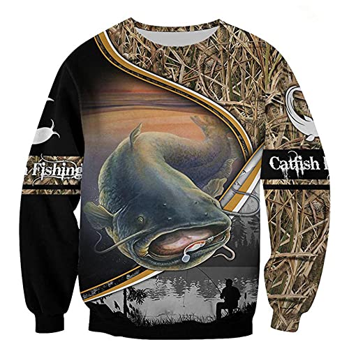 3D gedruckte Catfish Fishing Art Hoodie Unisex Mode Casual Sweatshirt Hip Hop Harajuku Zip Jacket Black L von Aixinyan