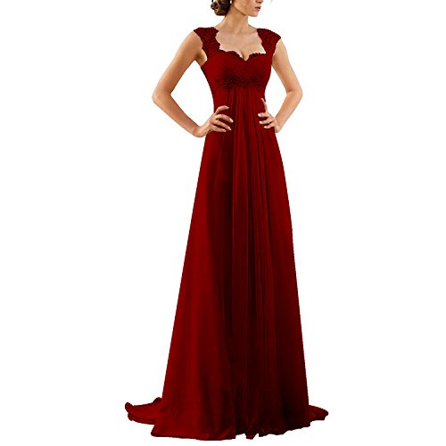 Aiyana A-Linie Chiffon Langes Rueckenfrei Kleid Rueckenfrei Schnuerung Abendkleid Spitze Brautkleid (36, Burgund) von Aiyana