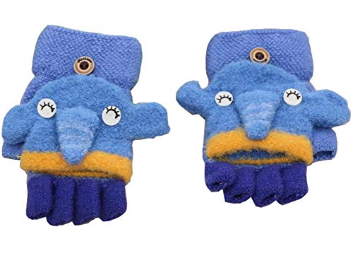 Herbst und Winter 2-4 Jahre alt Cartoon Warm Handschuhe Kind Half Finger Gestrickt Handschuhe (Blau) von Aiyomimo