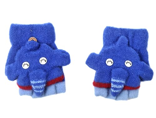 Herbst und Winter 2-4 Jahre alt Cartoon Warm Handschuhe Kind Half Finger Gestrickt Handschuhe (Dunkelblau) von Aiyomimo