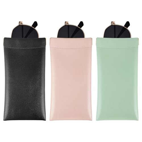 3 Stück Brillenetui Weich PU Leder automatisches Schließen Brillenetui Schutzhülle Sonnenbrille Brillenetui wasserdicht 7.08*3.54in Sonnenbrillen Etui Tragbare Leder Brillenetui für Damen und Herren von Aiyorse