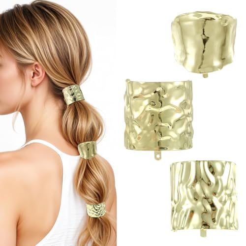 3 Stück Haarmanschetten für Pferdeschwanz Haargummi Damen Metall Haarmanschetten Metall Haar Manschette Haargummi Gold für Haargummis Punk Haar Halter Gold Ponytail Cuff für Feines Haar Zubehör von Aiyorse