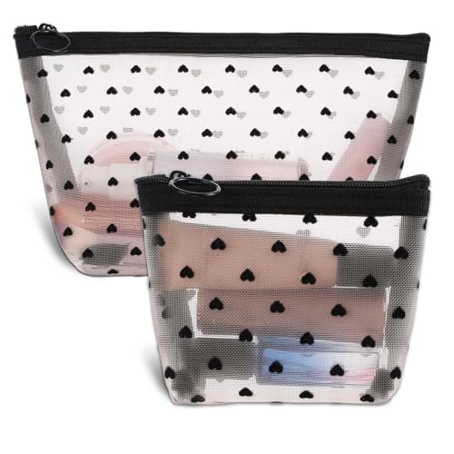 2 Stück Mini Netztaschen Mit Reißverschluss Mini Kulturtasche Nylon Netz Organizer Kosmetiktasche Bag für Damen, Kleine Make-Up-Tasche für Die Handtasche von Aiyorse