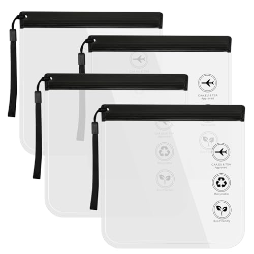 4 Stück Transparent Kulturtasche 20 X 20 cm Tragbarer Kulturbeutel Flugzeug Beutel Flüssigkeiten 1000ml Waschtaschen Beutel Flugzeug Kulturbeutel Auslaufsicher PVC für Familie,Männer und Frauen von Aiyorse
