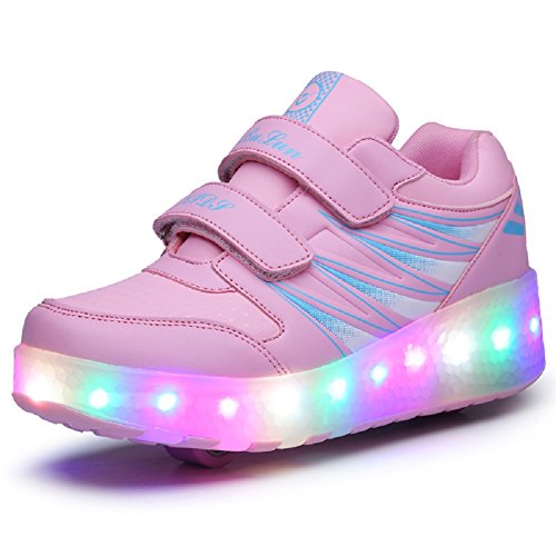 Aizeroth USB Aufladen 7 Farbwechsel LED Blinkend Schuhe Mit Doppelt Rollen Automatisch Räder Rochen Skateboardschuhe Outdoor Fitnessschuhe Gymnastik Laufschuhe Sneakers für Jungen Mädchen Geschenk von Aizeroth