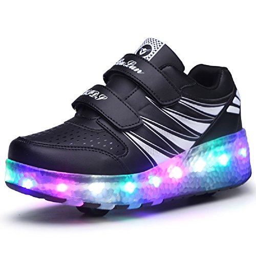 Aizeroth USB Aufladen 7 Farbwechsel LED Blinkend Schuhe Mit Doppelt Rollen Automatisch Räder Rochen Skateboardschuhe Outdoor Fitnessschuhe Gymnastik Laufschuhe Sneakers für Jungen Mädchen Geschenk von Aizeroth