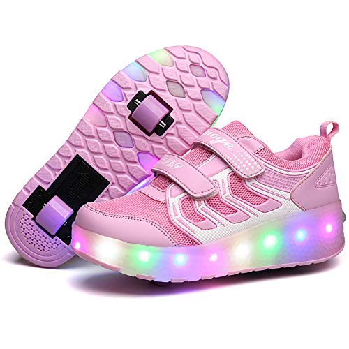 Aizeroth USB Aufladen 7 Farbwechsel LED Blinkend Schuhe Mit Doppelt Rollen Automatisch Räder Rochen Skateboardschuhe Outdoor Fitnessschuhe Gymnastik Laufschuhe Sneakers für Jungen Mädchen von Aizeroth