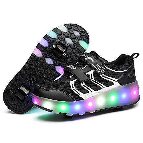 Aizeroth USB Aufladen 7 Farbwechsel LED Blinkend Schuhe Mit Doppelt Rollen Automatisch Räder Rochen Skateboardschuhe Outdoor Fitnessschuhe Gymnastik Laufschuhe Sneakers für Jungen Mädchen von Aizeroth