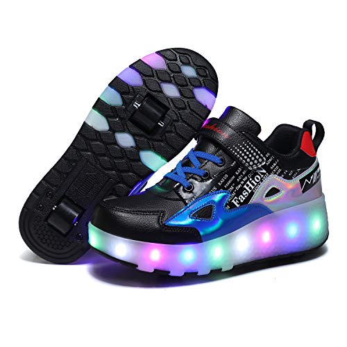 Aizeroth USB Aufladen 7 Farbwechsel LED Blinkend Schuhe Mit Doppelt Rollen Automatisch Räder Rochen Skateboardschuhe Outdoor Fitnessschuhe Gymnastik Laufschuhe Sneakers für Jungen Mädchen von Aizeroth