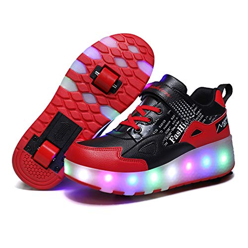 Aizeroth USB Aufladen 7 Farbwechsel LED Blinkend Schuhe Mit Doppelt Rollen Automatisch Räder Rochen Skateboardschuhe Outdoor Fitnessschuhe Gymnastik Laufschuhe Sneakers für Jungen Mädchen von Aizeroth