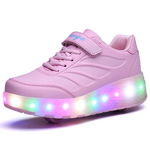 Aizeroth USB Aufladen 7 Farbwechsel LED Blinkend Schuhe Mit Doppelt Rollen Automatisch Räder Rochen Skateboardschuhe Outdoor Fitnessschuhe Gymnastik Sneakers für Jungen Mädchen Geburtstag Geschenk von Aizeroth