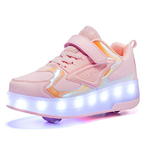 Aizeroth USB Aufladen 7 Farbwechsel LED Blinkend Schuhe Mit Doppelt Rollen Automatisch Räder Rochen Skateboardschuhe Outdoor Fitnessschuhe Gymnastik Sneakers für Jungen Mädchen Roman Geschenk von Aizeroth