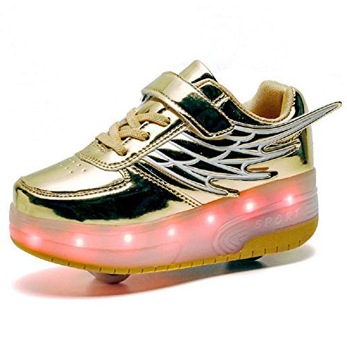 Aizeroth USB Aufladen 7 Farbwechsel LED Blinkend Schuhe Mit Doppelt Rollen Automatisch Räder Rochen Skateboardschuhe Outdoor Fitnessschuhe Gymnastik Sneakers für Jungen Mädchen Roman Geschenk von Aizeroth