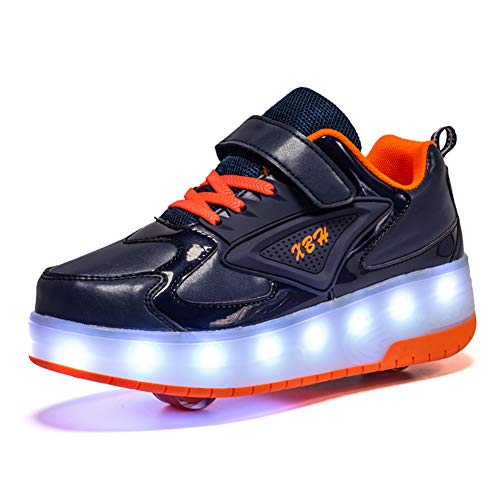 Aizeroth USB Aufladen 7 Farbwechsel LED Blinkend Schuhe Mit Doppelt Rollen Automatisch Räder Rochen Skateboardschuhe Outdoor Fitnessschuhe Gymnastik Sneakers für Jungen Mädchen Roman Geschenk von Aizeroth