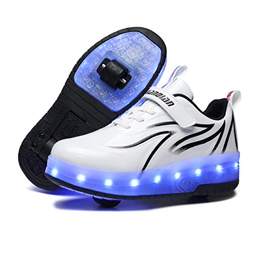 Aizeroth USB Aufladen 7 Farbwechsel LED Blinkend Schuhe Mit Doppelt Rollen Automatisch Räder Rochen Skateboardschuhe Outdoor Fitnessschuhe Gymnastik Sneakers für Jungen Mädchen Schön Geschenk von Aizeroth