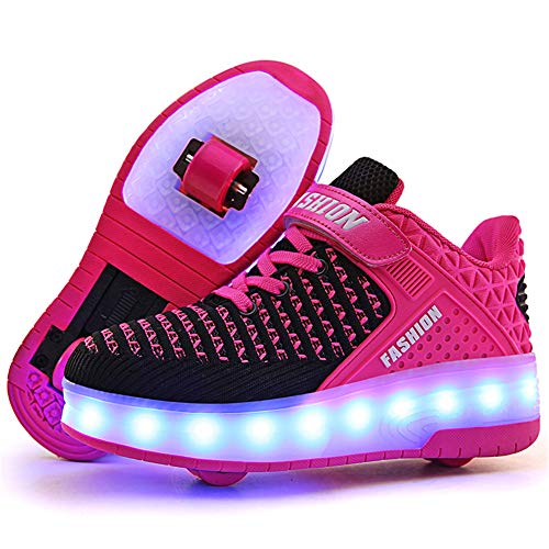 Aizeroth USB Aufladen 7 Farbwechsel LED Blinkend Schuhe Mit Doppelt Rollen Automatisch Räder Rochen Skateboardschuhe Outdoor Fitnessschuhe Gymnastik Sneakers für Jungen Mädchen Schön Geschenk von Aizeroth