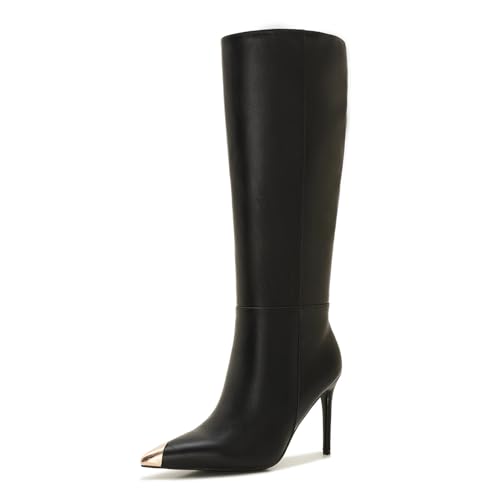 Aizhenzm Damen Weite Wade Kniehohe Stiefel - Plus Size Stiletto Heel Stiefel mit Metallkappe Dressy Spitz Zehen Herbst Winter Mode, Schwarz, 38.5 EU Weit Aizhenzm Damen Weite Wade Kniehohe Stiefel - Plus Size Stiletto Heel Stiefel mit Metallkappe Dressy Spitz Zehen Herbst Winter Mode, Schwarz, 38.5 EU Weit von Aizhenzm