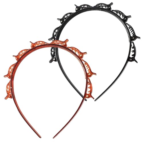 Aizuoni 2 Haarreif Mit Klammern, Thaarreifen Mit Clips Damen,Modisches Twist-and-Clip-Stirnband - Gezahntes Zopfwerkzeug – Professionelle Web-Clip Für Frauen Und Mädchen, Haar-Accessoires von Aizuoni