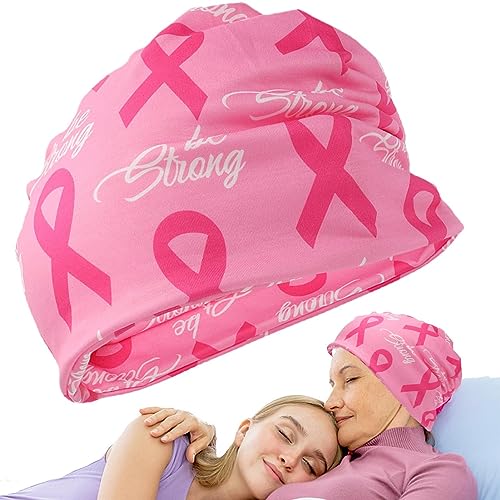 Aizuoni Brustkrebs-Mützen, Rosa Beanie-Mützen für Damen, Brustkrebs mit flexiblem Band, lockere Beanie-Krebskappen, atmungsaktive, lässige Bewusstseinsmütze für Dehnbare, weiche, warme Wintermütze von Aizuoni