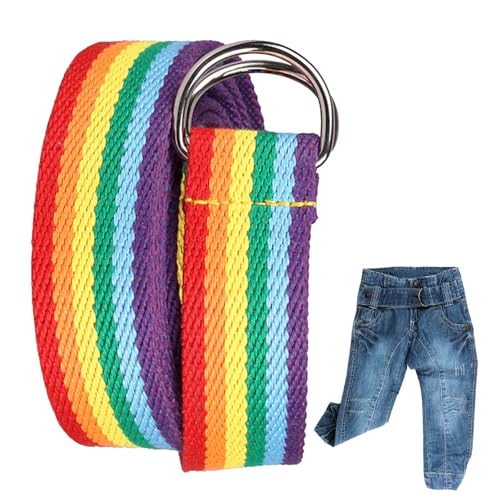 Aizuoni D-Ring-Gürtel Für Herren, Seil-Regenbogen-Gürtel Für Männer, Stoffgürtel Mit Doppelter Schnalle Für Hosen, Röcke, Hemden, Unisex, Einfarbiger Gurtband, Weihnachtsbevorzugung von Aizuoni