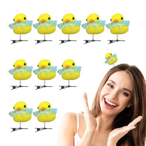 Aizuoni Enten-Haarspangen,Lustige Enten-Haarnadeln | Plüsch Gelbe Ente Haarnadel - 10 Stück gelbe Entlein-Haarspange, Cartoon-Haar-Accessoires für Kinder von Aizuoni