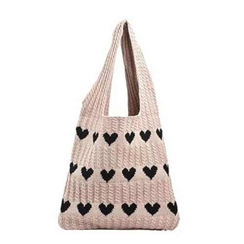 Aizuoni Gehäkelte Tasche Tote Bag, Herz Tasche Tasche Aesthetic, Gehäkelte Strand-Einkaufstasche Aus Mesh, Strickende Sommertasche, Süße Ästhetische Strick-Tragetasche, Umhängetasche Im Y2k-Stil von Aizuoni