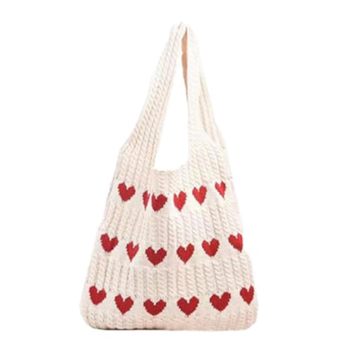 Aizuoni Gehäkelte Tasche Tote Bag, Herz Tasche Tasche Aesthetic, Gehäkelte Strand-Einkaufstasche Aus Mesh, Strickende Sommertasche, Süße Ästhetische Strick-Tragetasche, Umhängetasche Im Y2k-Stil von Aizuoni