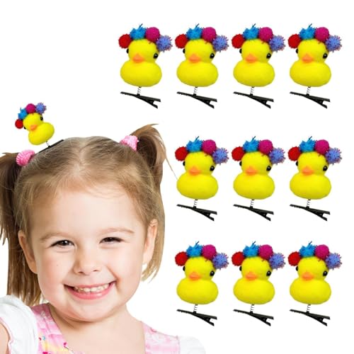 Aizuoni Gelbe Enten-Haarnadel,Enten-Haarspangen | Lebhaftes gelbes Enten-Haarnadel-Set - 10 Stück Haarnadeln zum Stylen, tragbare Plüsch-Enten-Haarnadel-Kollektion für Kinder und Mädchen von Aizuoni