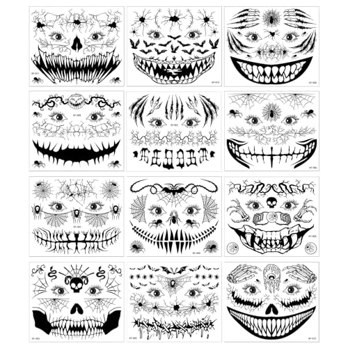 Aizuoni Halloween Glow Body Sticker | Gesicht temporäre Make-up Glow Halloween Körperaufkleber,Leuchtende Gesichtsaufkleber-Dekorationen, wasserfestes Halloween-Party-Zubehör für Kinder, Erwachsene, von Aizuoni