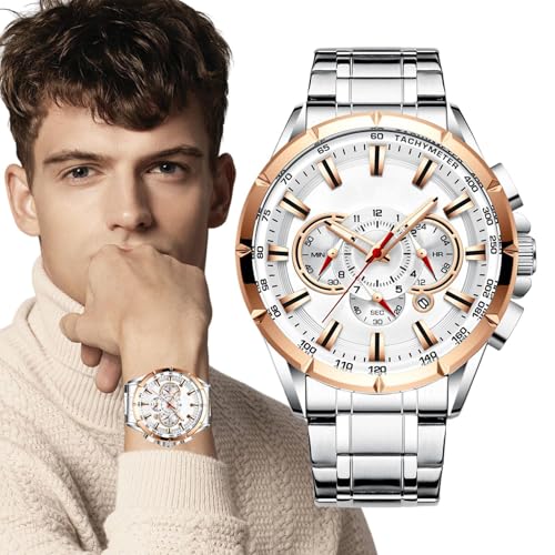 Aizuoni Herrenmetall Uhr, wasserdichte Uhren für Männer - wasserdichte Handgelenks Uhren für Männer - Mechanische Band, Business Clothing Accessoires für Geburtstage, Ostern von Aizuoni