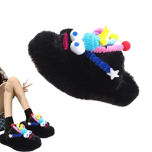 Aizuoni Lustige flauschige Hausschuhe | Bunte Big Eye Doll Design Flauschige Winter Pelzhausschuhe für Frauen Indoor,Warme, lustige, rutschfeste, pelzige Cartoon-Hausschuhe für Damen, drinnen und von Aizuoni