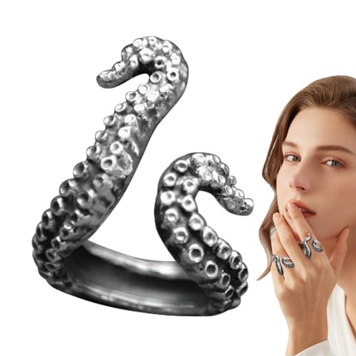 Aizuoni Oktopus Ring Herren,Tentakel Ring - Verstellbare Punkringe | Vintage Unisex Devilfish Schmuck Punk Ringe für Männer Frauen Verstellbarer Häkelring von Aizuoni