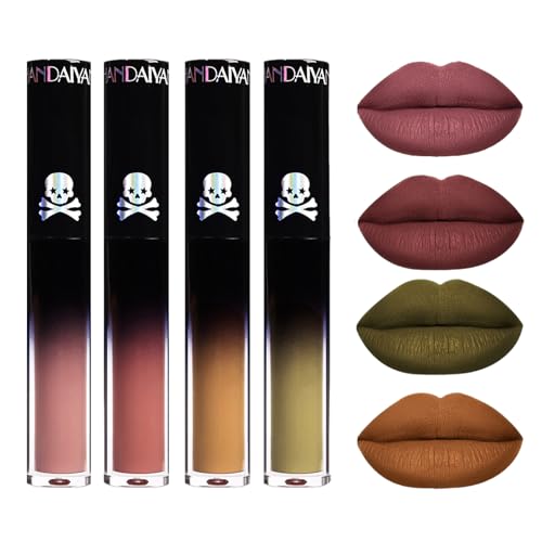 Nackter Lippenfleck | Dark Shades Lippenstiftfleck | 4-teiliges flüssiges Lipcolor-Make-up, hochpigmentierte Antihaft-Becherfarbe, Make-up-Geschenk-Lipgloss-Set für Mädchen und Frauen Aizuoni von Aizuoni