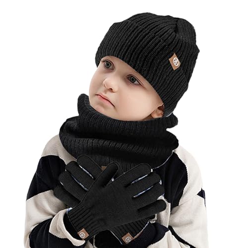 Set Aus Mütze Und Handschuhen Für Kinder - Set Aus Mütze, Schal Und Handschuhen Für Kaltes Wetter | Kindermütze Strickmütze Kinder Mütze Schal Set Mütze Jungen Warme von Aizuoni