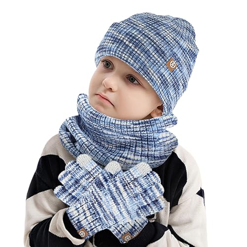 Set Aus Mütze Und Handschuhen Für Kinder - Set Aus Mütze, Schal Und Handschuhen Für Kaltes Wetter | Kindermütze Strickmütze Kinder Mütze Schal Set Mütze Jungen Warme von Aizuoni