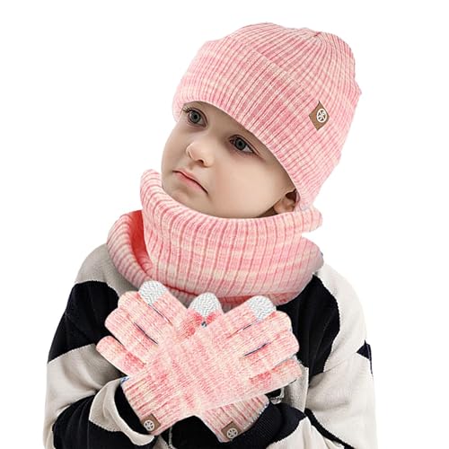 Set Aus Mütze Und Handschuhen Für Kinder - Set Aus Mütze, Schal Und Handschuhen Für Kaltes Wetter | Kindermütze Strickmütze Kinder Mütze Schal Set Mütze Jungen Warme von Aizuoni