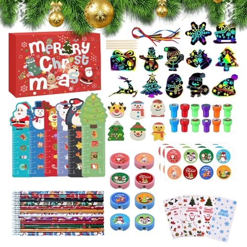 Weihnachtsbriefpapier-Partygeschenkpaket | Partygeschenke-Geschenkpaket | Partygeschenke, Schulbriefpapier-Set, Goodie-Bag-Füller, Strumpffüller, Bleistifte, Lineale, Aufkleber, Karten, Aizuoni von Aizuoni