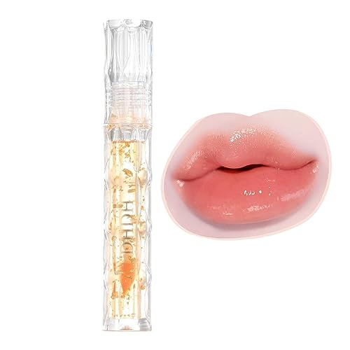 pH-verändernder Lippenstift, Lipgloss mit reiner Goldfolie Lip Moisturizing Lip Essence Gloss leistungsstarke, farbverändernde, leuchtende Lippenglasur, verhindert rissige Lippen von Aizuoni