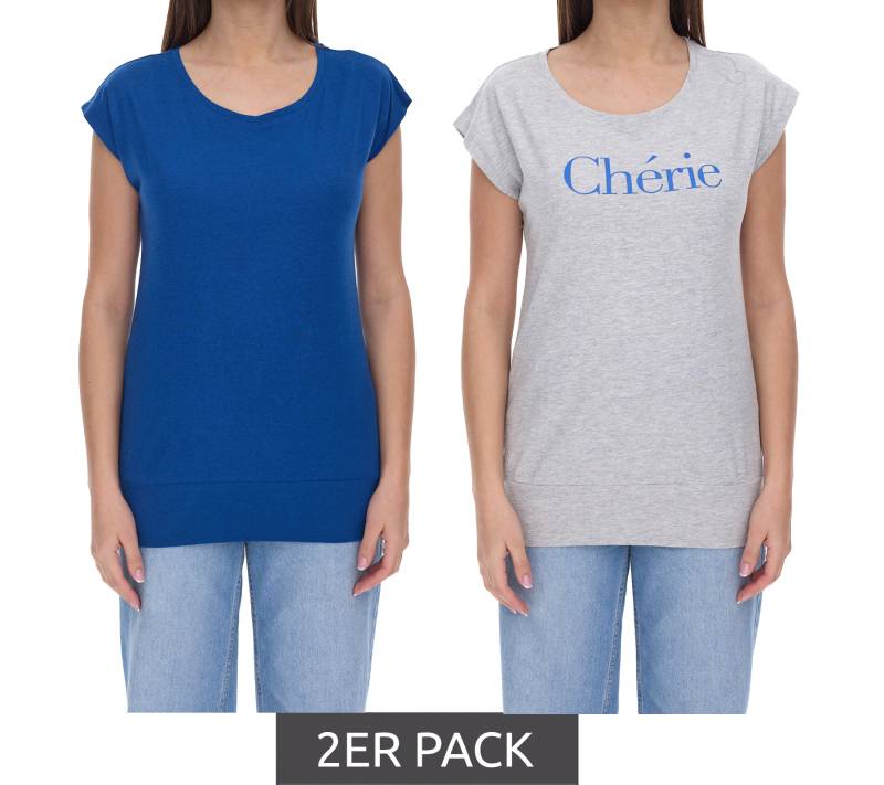 2er AjC Damen T-Shirt Alltags-Shirt kurzärmliges Sommer-Shirt 17977826 Grau/Dunkelblau von AjC