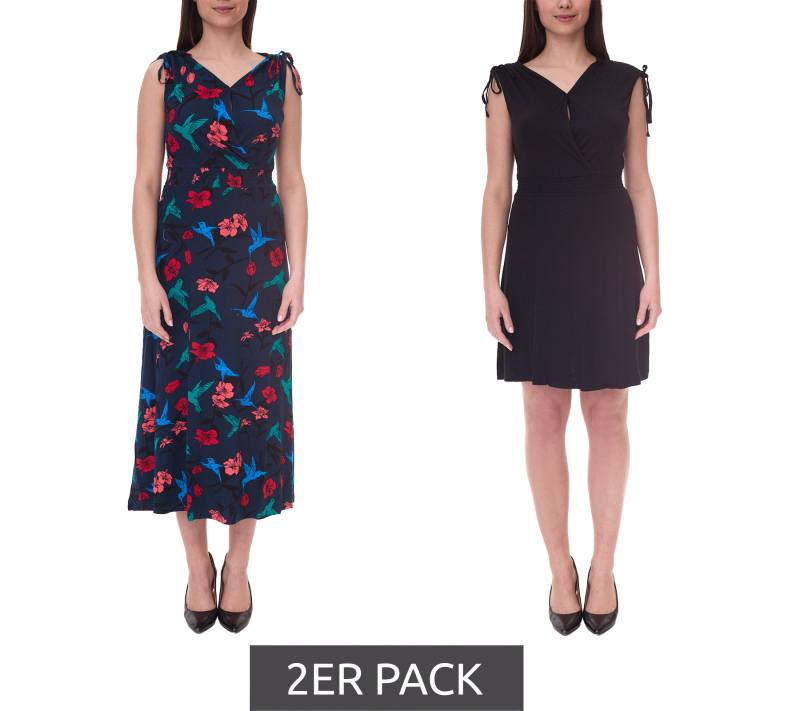 2er Pack AJC Damen Sommer-Kleid Maxi-Kleid mit floralem Allover-Print und schlichtes Mini-Kleid 25760756 Schwarz/Blau von AjC