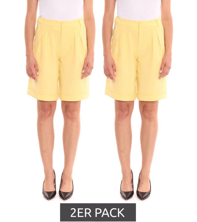 2er Pack AjC Damen Anzug-Shorts elegante kurze Hose im Sparpack Mode-Bermuda Wide Leg 49801848 Gelb von AjC