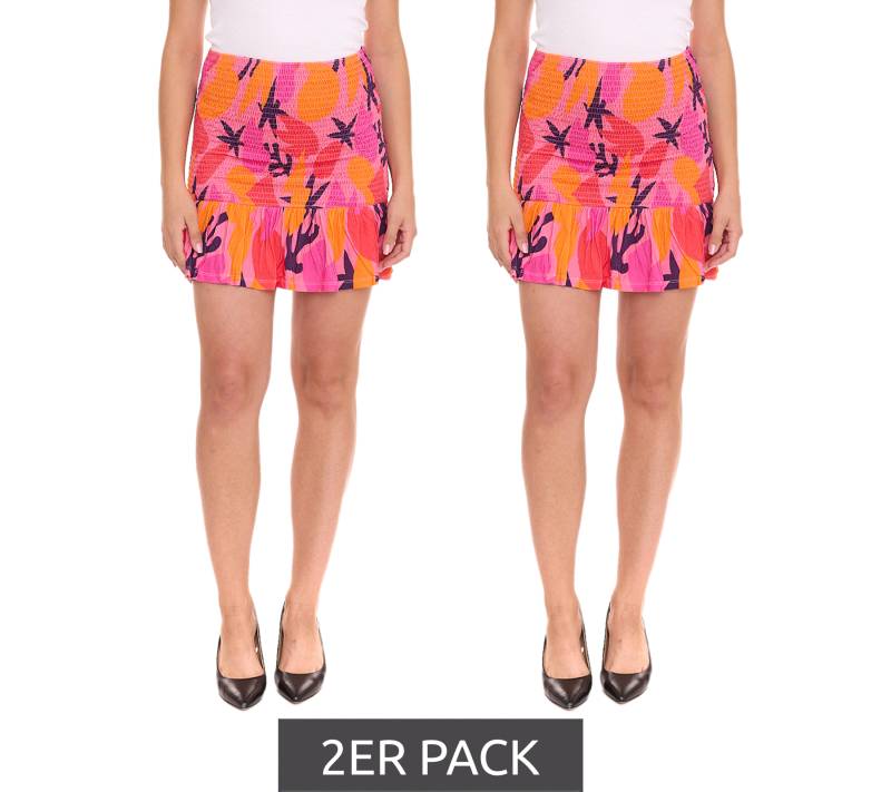 2er Pack AjC Damen Mini Rock gesmokter Sommerrock Strand-Rock 15382402 Orange/Pink/Rot/Lila von AjC