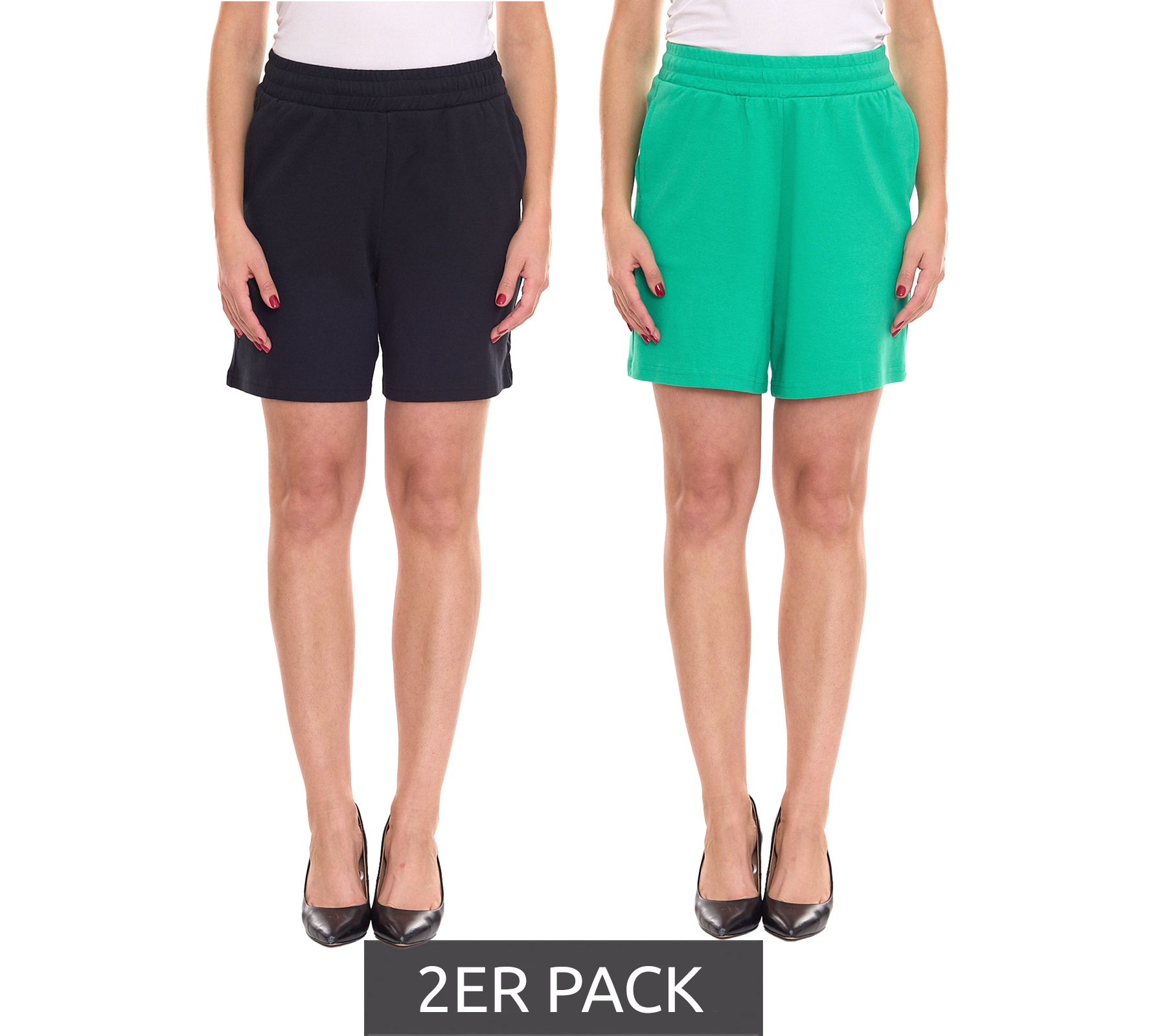 2er Pack AjC Damen Sommer-Shorts kurze Hose Mode-Bermuda 37358347 Grün/Schwarz von AjC