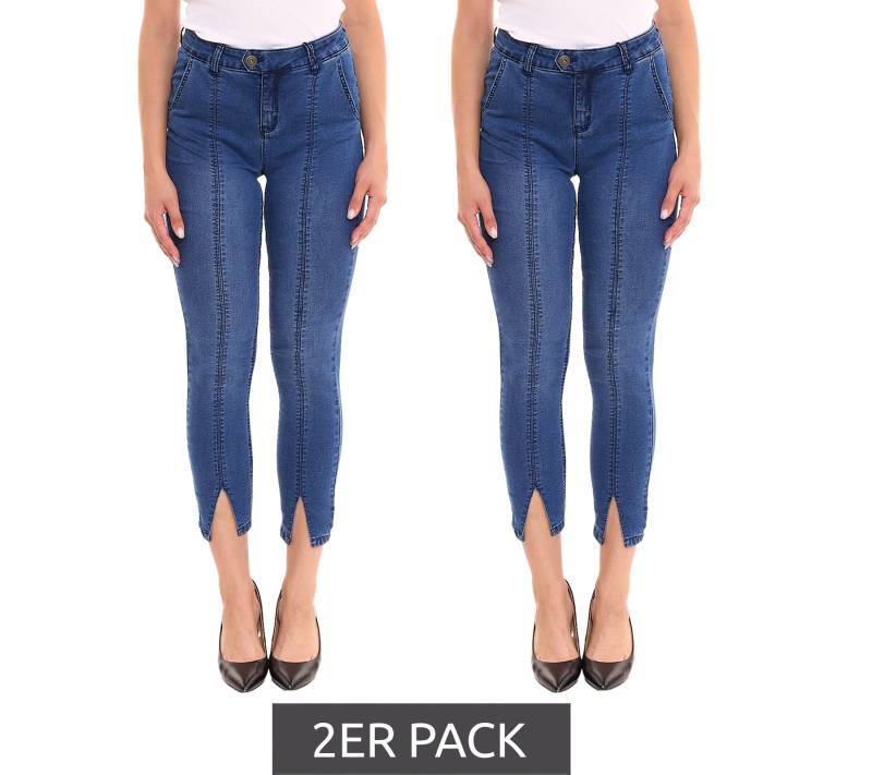 2er Pack AjC Jeans Damen Slim-Fit Hose in knöchellänge High-Waist Hose mit Schlitz 73958310 Blau von AjC