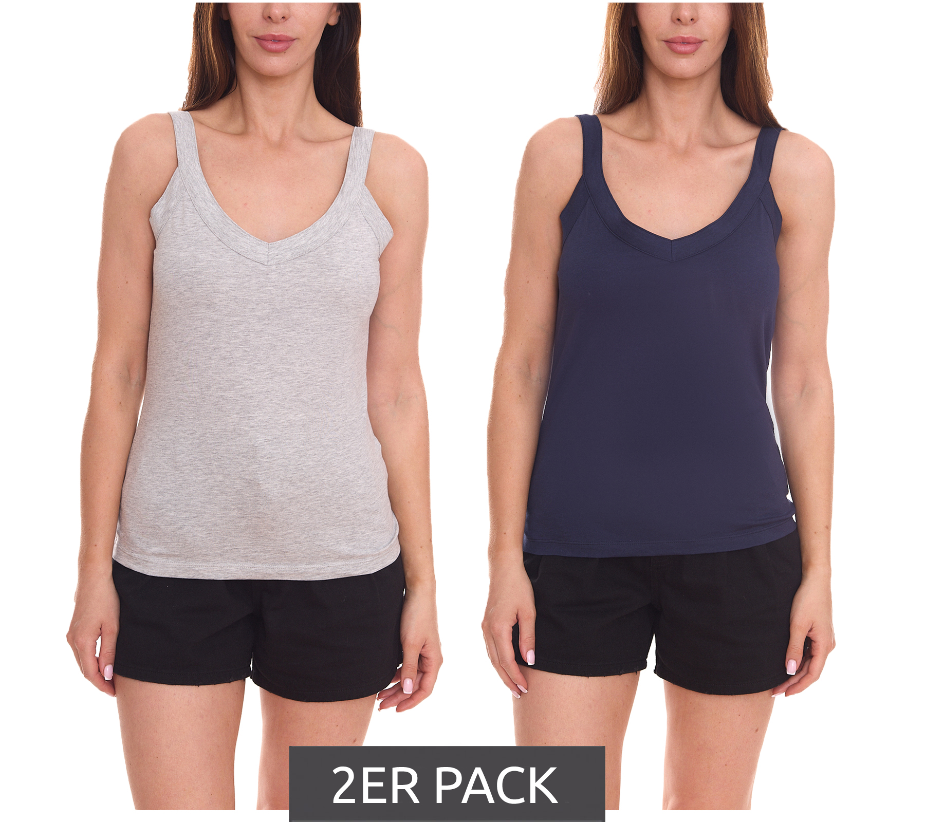 2er Pack AjC Sommer-Tops luftige Damen Freizeit-Shirts in zwei Farben Blau/Grau von AjC