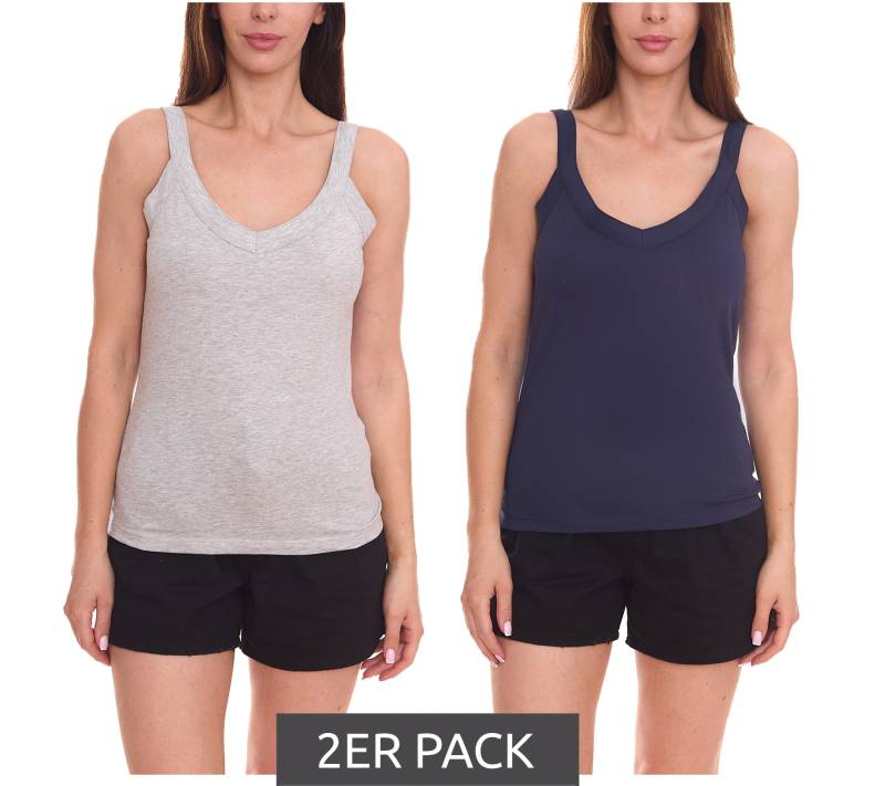 2er Pack AjC Sommer-Tops luftige Damen Freizeit-Shirts in zwei Farben Blau/Grau von AjC