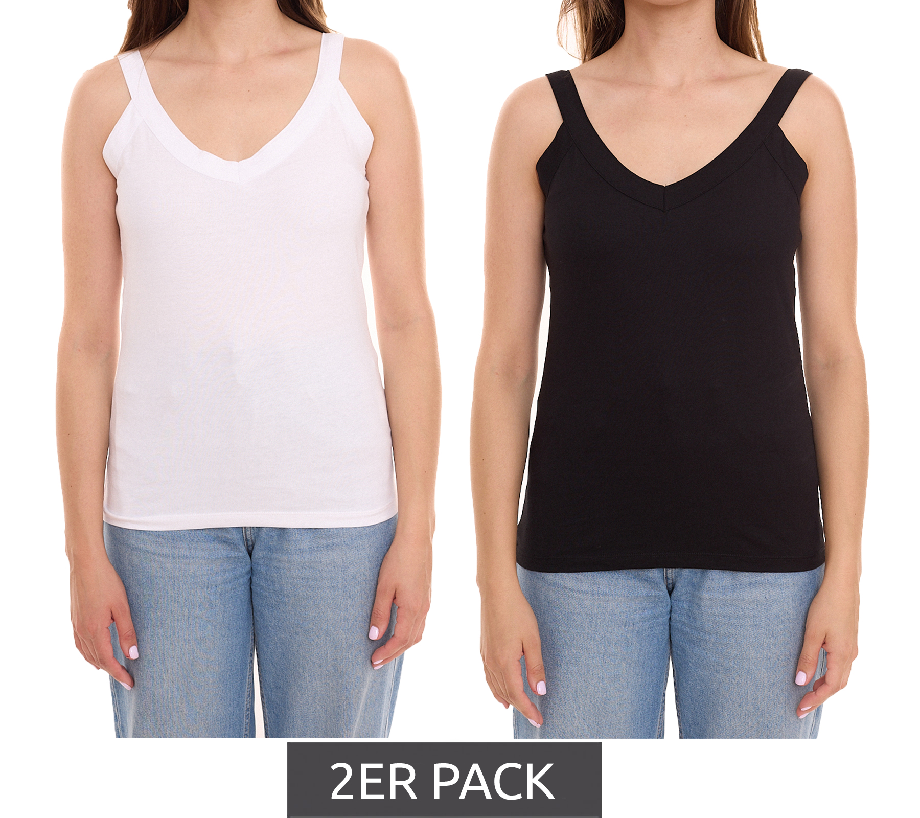2er Pack AjC Sommer-Tops luftige Damen Freizeit-Shirts in zwei Farben Schwarz/Weiß von AjC