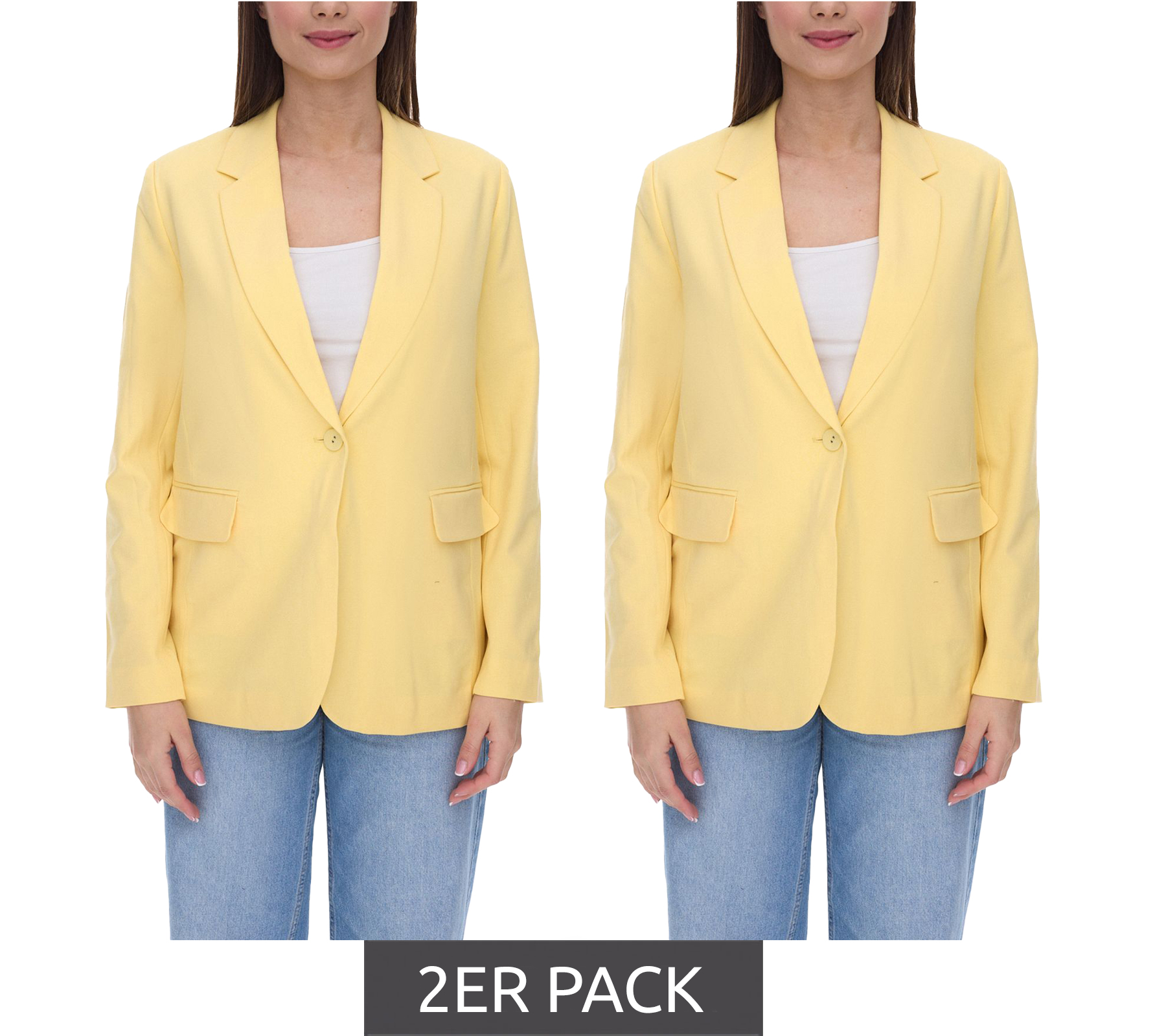 2er Sparpack AjC Damen Blazer hüftlanger Boyfriend-Blazer mit Innenfutter und Ein-Knopf-Verschluss 53438757 Gelb 2er Sparpack AjC Damen Blazer hüftlanger Boyfriend-Blazer mit Innenfutter und Ein-Knopf-Verschluss 53438757 Gelb von AjC